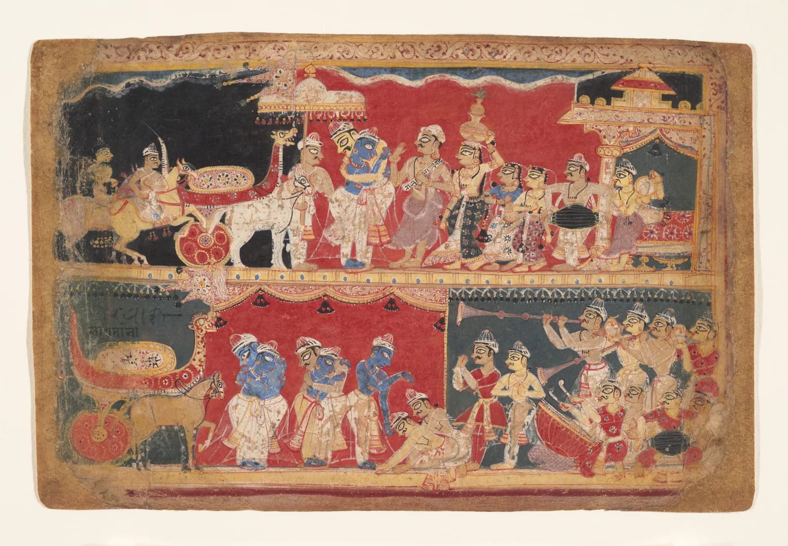 Krishna welcomed into Mathura in an illustrated Bhagavata Purana manuscript from about 1520–40